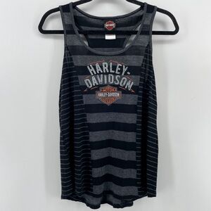 Harley Davidson Women’s Tank Top Gray Black Stripes M